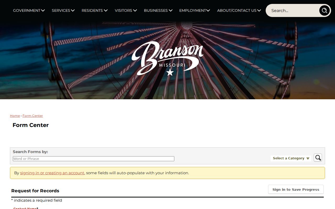 Branson court records request form