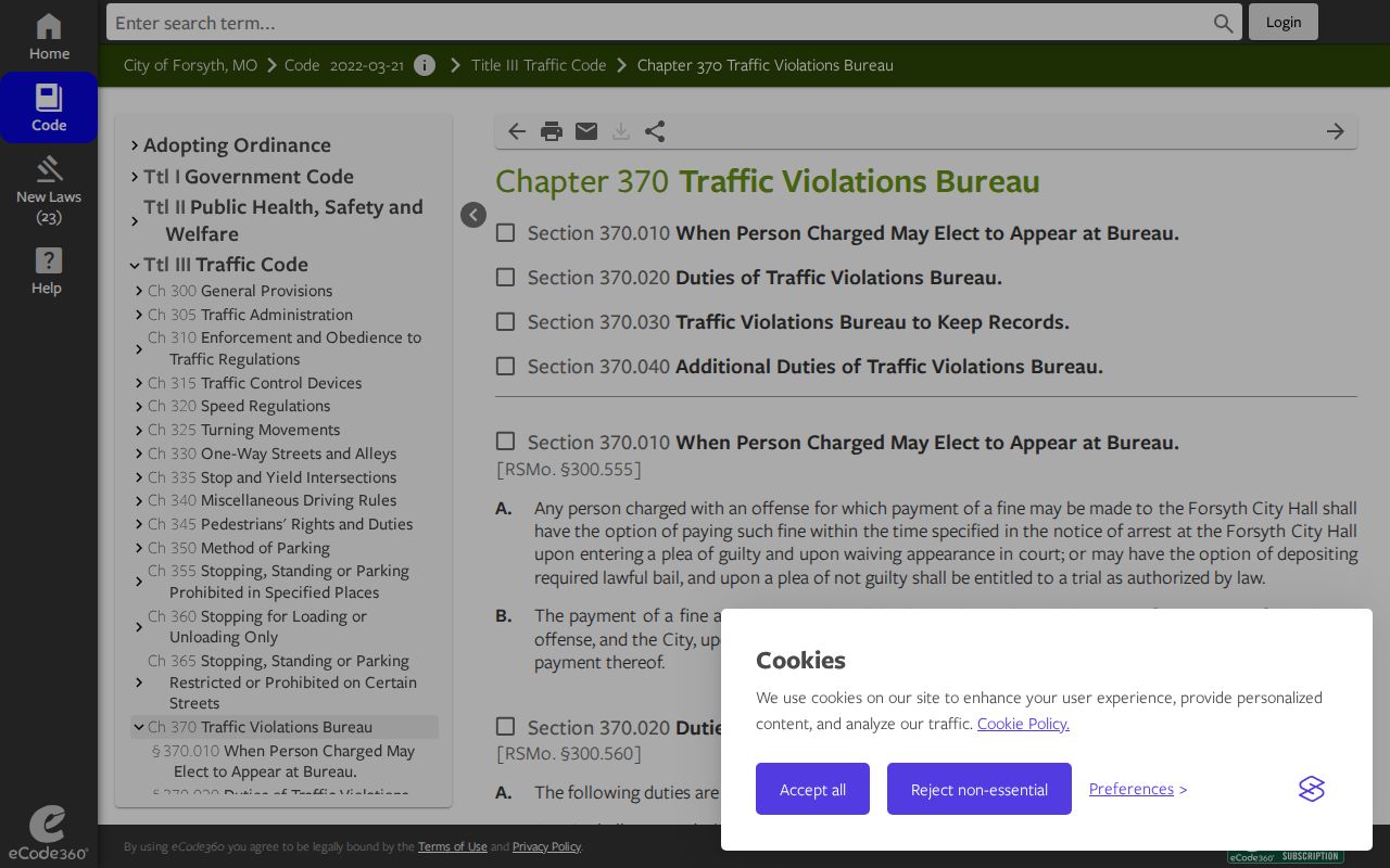 Forsyth court records traffic violations bureau code
