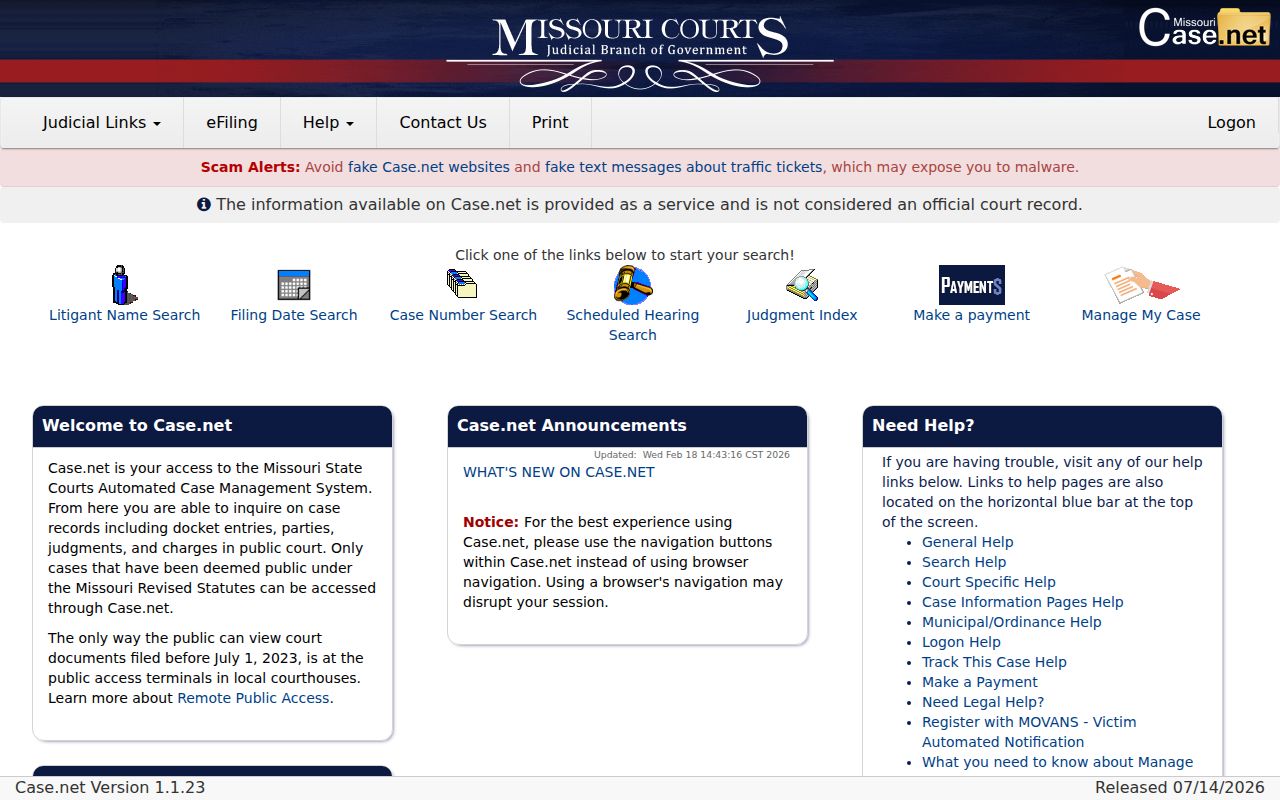 Taney County docket search source showing Missouri Case.net public search routes