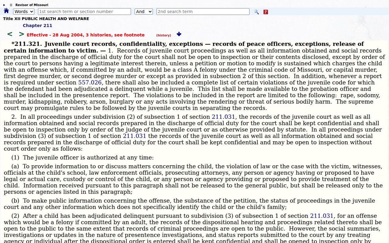 Taney County court records source showing Missouri juvenile record confidentiality law