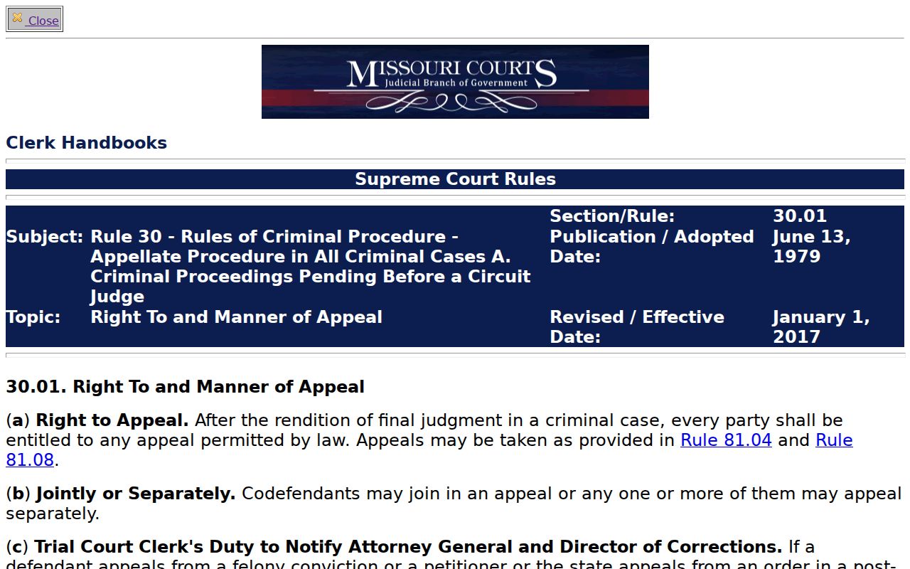 Taney County criminal court docket appeal records rule