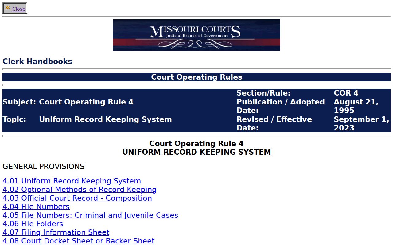 Taney County criminal court docket recordkeeping rule
