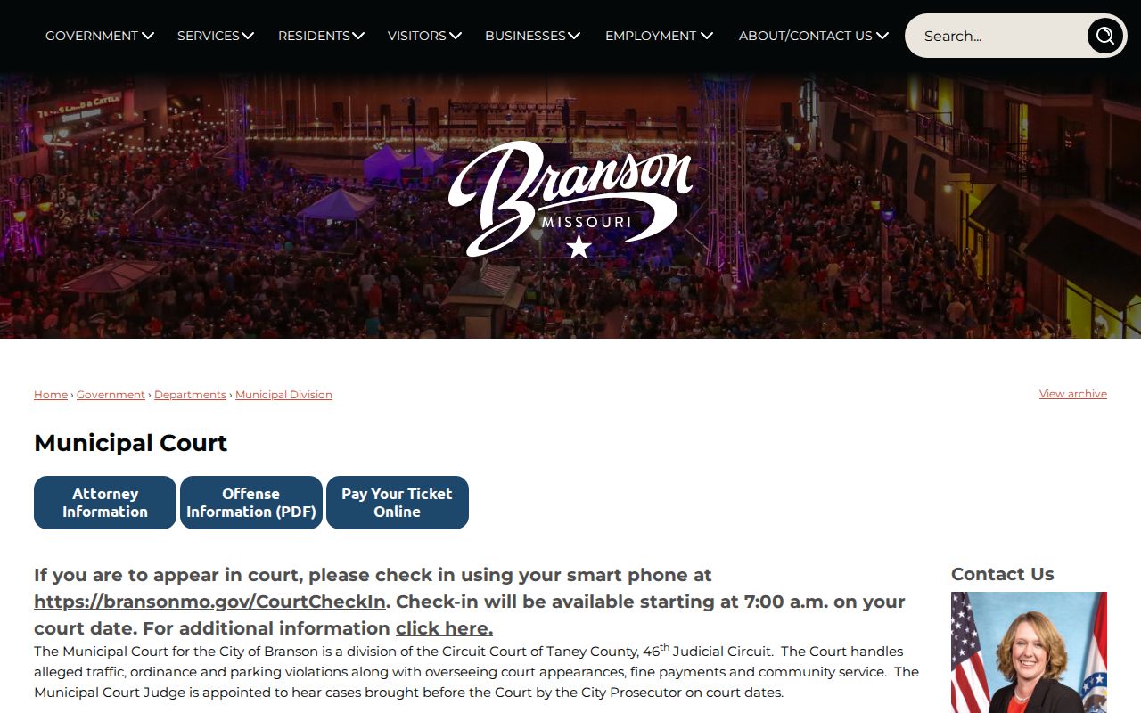 Taney County traffic court records at Branson Municipal Division